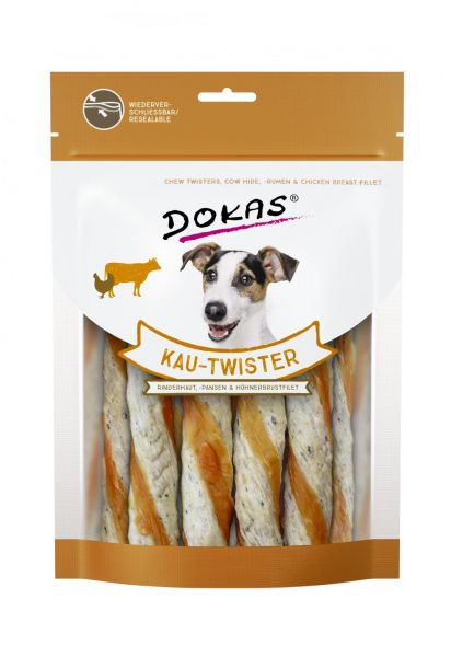 DOKAS Kau-Twister aus Rinderhaut, Pansen & Hühnerbrust 200g